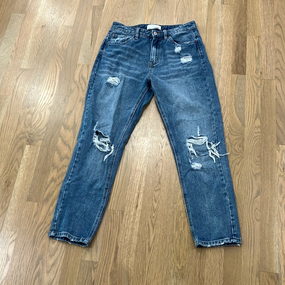 Vervet By Flying Monkey Medium Wash Cotton Denim Distressed Straight Leg Jeans